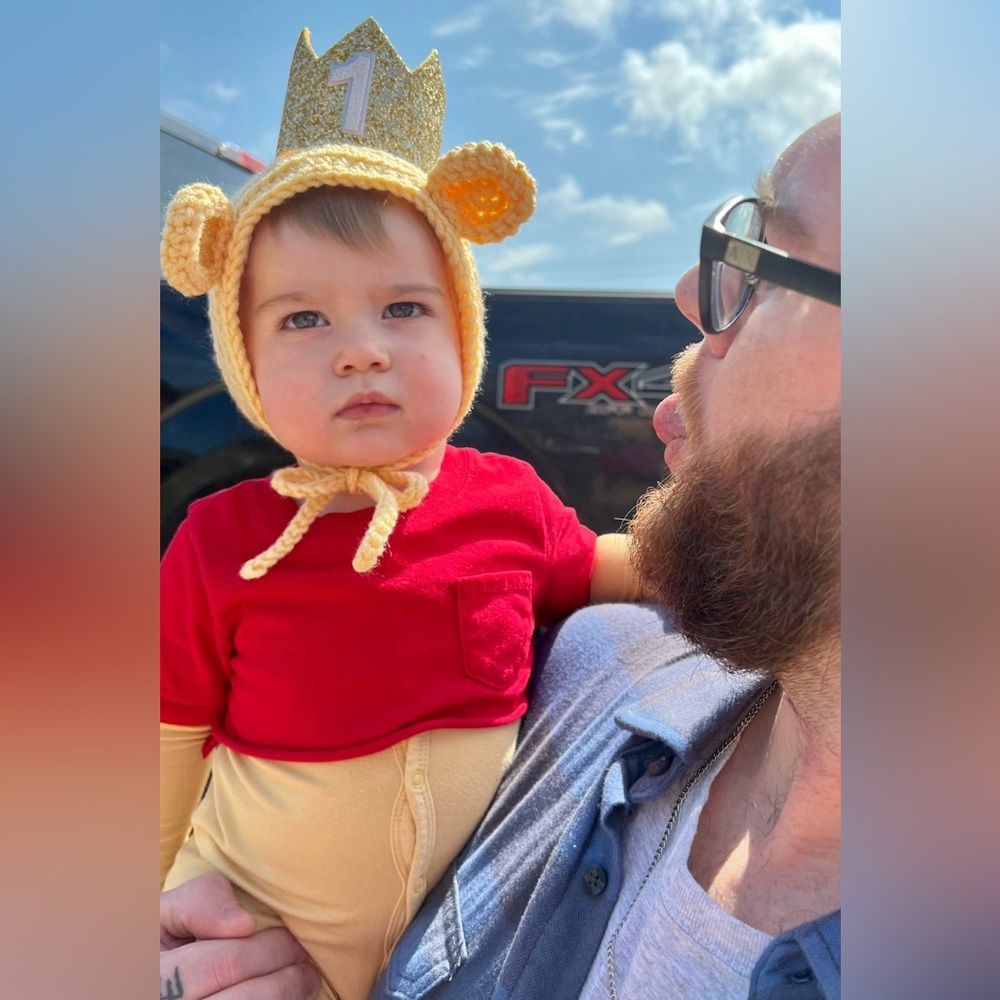 Pooh Knit hat w matching Kyte footie in Honey